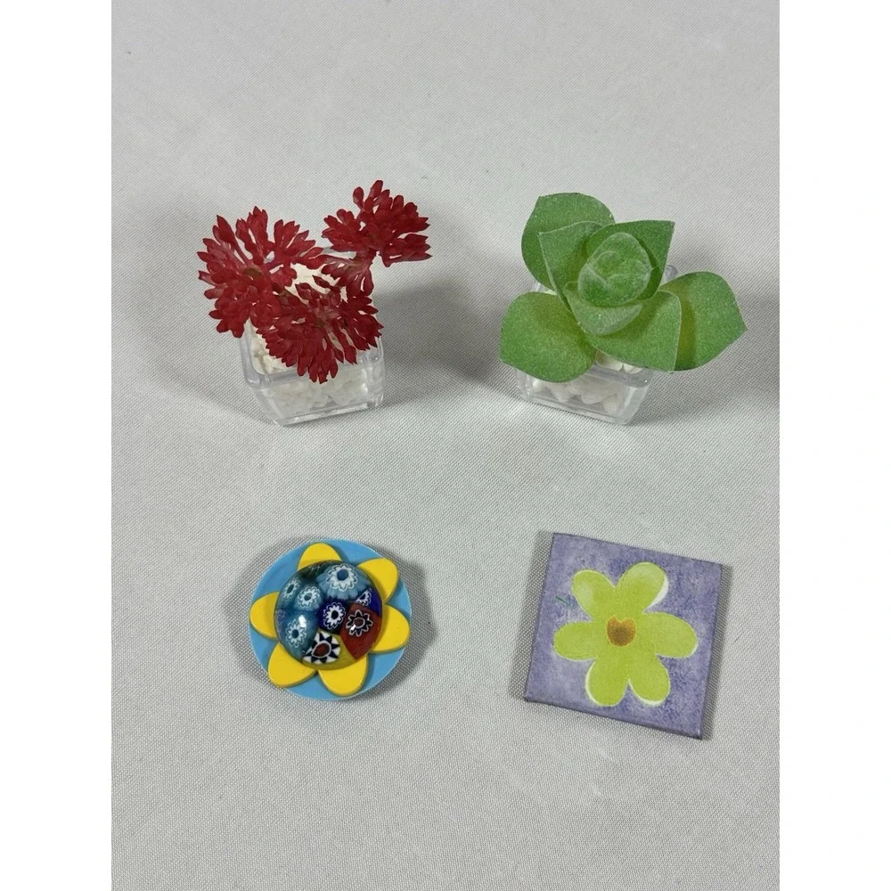 Lot Of 4 Plastic Floral Magnets,‎ Succulents